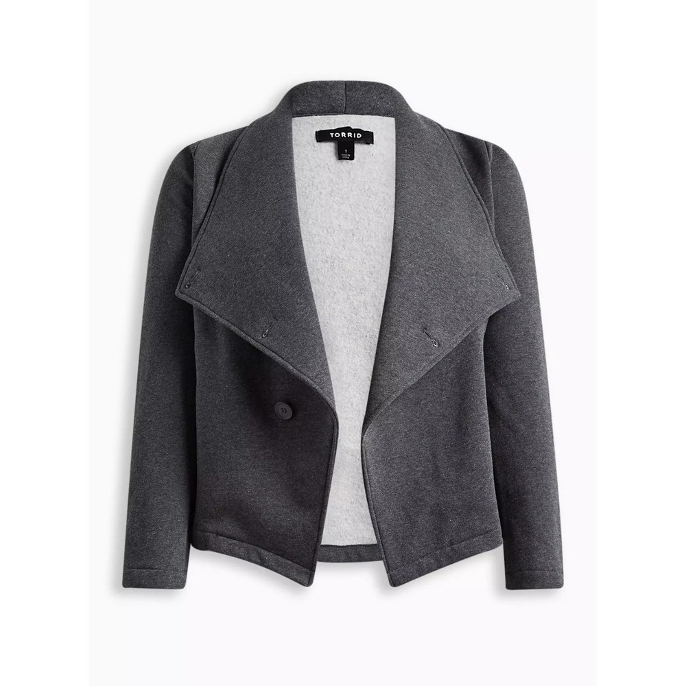 Torrid Fleece Drape‎ Front Jacket Button Charcoal Minimalist Cozy Classic M/L 10